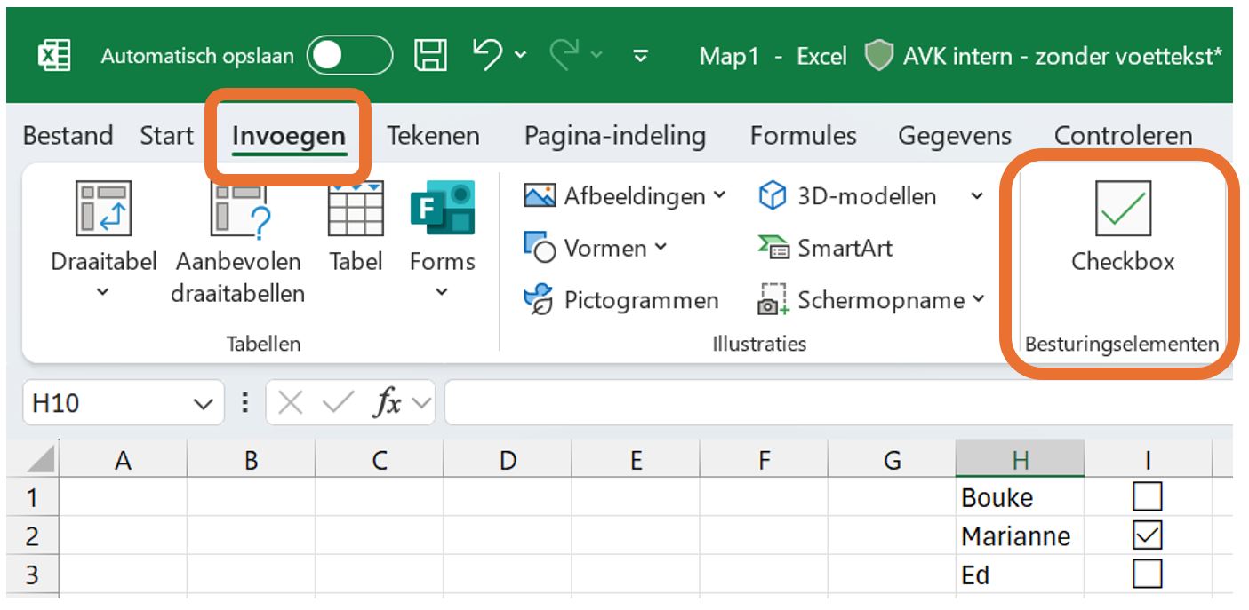 De Checkbox in Excel vind je in het menu Invoegen