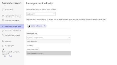 Agenda toevoegen aan Teams agenda vanuit adreslijst